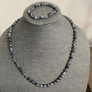 Artisan Black White Beaded Necklace matching set